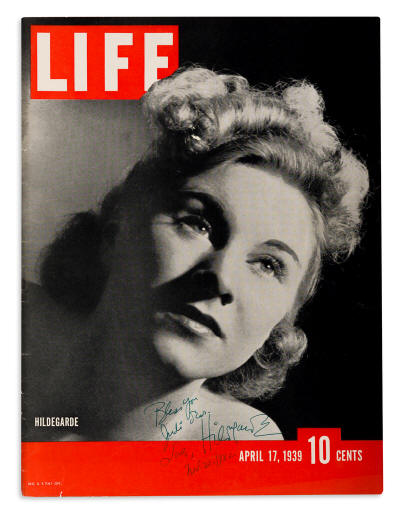 HILDEGARDE (HILDEGARDE LORETTA SELL, 1906-2005) Three items Signed, or Inscribed and Signed, Hildegarde: Typed Letter * Complete Apri