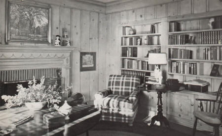 Burns' library showing the oil painting Dooryard Elm by Robert Strong Woodward 