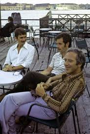 Photo of Edmund White in Venice in 1974, with Alfred Corn (left) and David Kalstone (right)