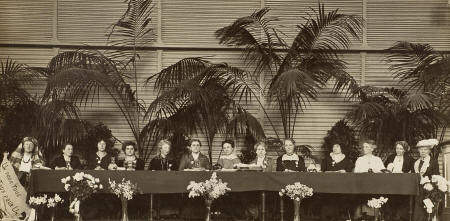 International Congress of Women in 1915. left to right:1. Lucy Thoumaian - Armenia, 2. Leopoldine Kulka, 3. Laura Hughes - Canada, 4. Rosika Schwimmer - Hungary, 5. Anika Augspurg - Germany, 6. Jane Addams - USA, 7. Eugenie Hanner, 8. Aletta Jacobs - Netherlands, 9. Chrystal Macmillan - UK, 10. Rosa Genoni - Italy, 11. Anna Kleman - Sweden, 12. Thora Daugaard - Denmark, 13. Louise Keilhau - Norway