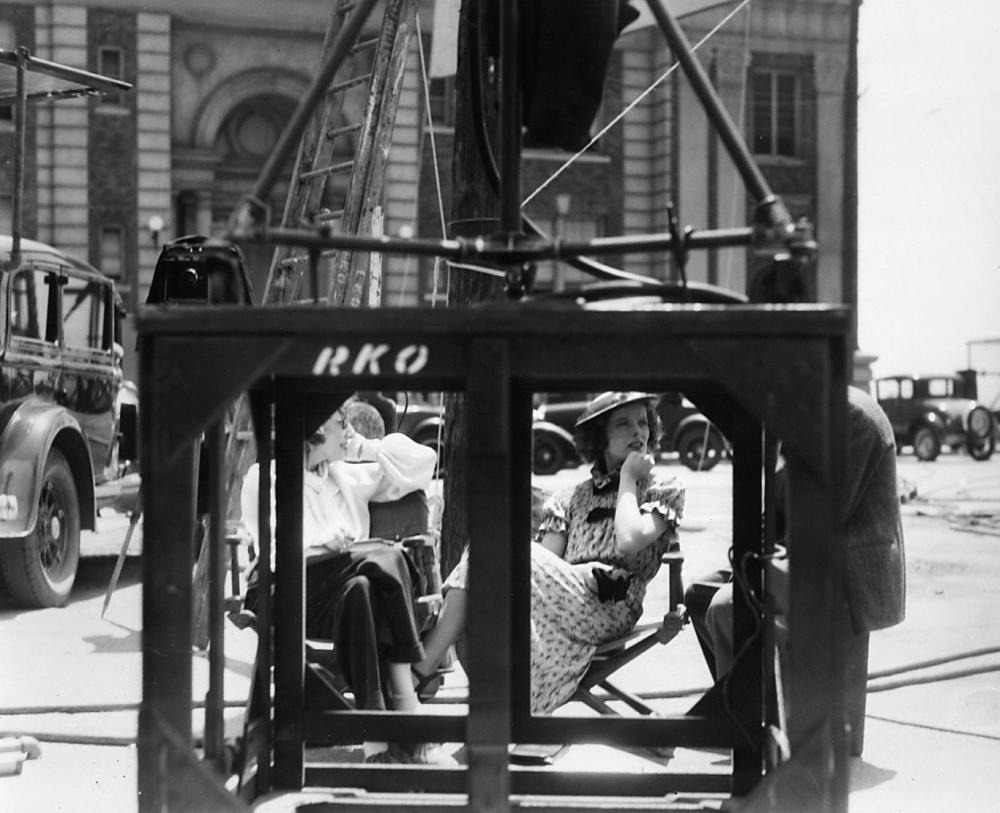 Katharine Hepburn with film editor friend Jane Loring, on the RKO lot/set of Alice Adams, which premiered today in 1935.