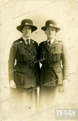 Two early women police officers, Mrs Edith Watson (left) and Mrs Nina Boyle (right), both in uniform