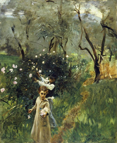 Gathering Flowers At Twilight Painting by John Singer Sargent
