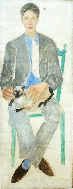 Boy with cat, portrait of Jean Bougoint by Christopher Wood, 1926