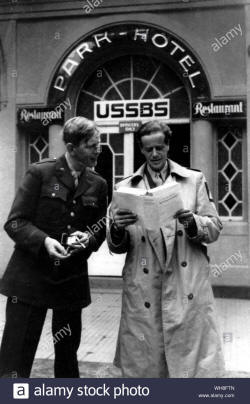 W H Auden with James Stern in Bad Nauheim, 1945, when they were both  members of the United States Strategic Bombing Survey. Wystan Hugh Auden  (1907-1973) was an English poet and critic,