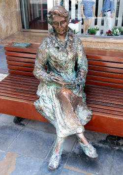 Carmen Conde statue, Life size art work, sat on a bench of El Carmen Street in Cartagena (Spain), her hometown.