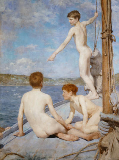 The Bathers, 1889 (oil on canvas) - Henry Scott Tuke riproduzione stampata  o copia dipinta a mano e ad olio su tela