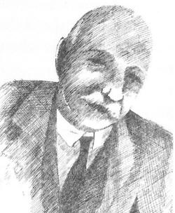 Davy Byrne in the early 1920s, as sketched in an early 1940s mural by Cecil Ffrench Salkeld (Brendan Behan's father-in-law) on a wall of Davy Byrne's pub. Source: Vivien Igoe, The Real People of Joyce's Ulysses.